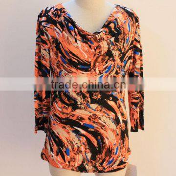 multicolor printed middle age women three-quarter sleeve t-shirt