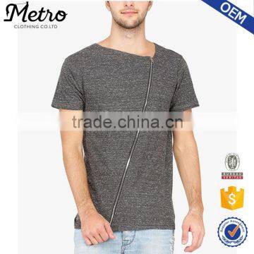 Custom Charcoal Grey Solid SIde Zipper Round Neck T Shirts