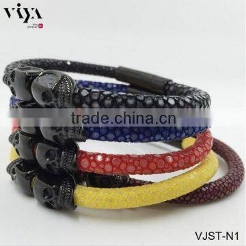 2016 Fashion Luxury Leather Bracelet,High Class Stingray Leather Bracelets With Skull For Wholesell