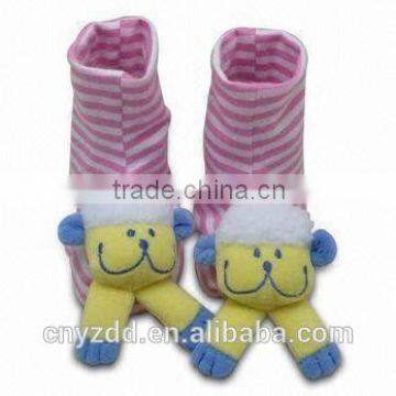 Soft Toy Head Babies' Booties with Rattle and Printed Interlock Body