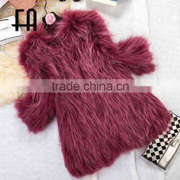 Factory wholesale price grey raccoon knit fur overcoat