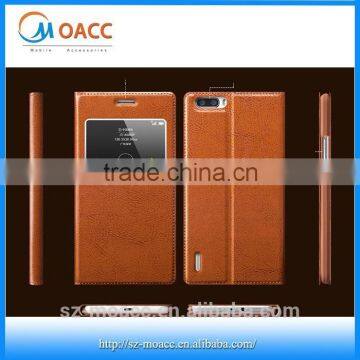luxury view window smart Genuine leather case for huawei honor 6 plus
