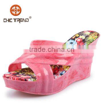 Ladies Fashion Jelly Shoes Marbling Cotton Prints Slippers Wedges Heel Slippers