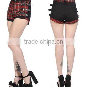 LADIES GOTHIC BLACK TARTAN FRONT SHORTS STEAMPUNK