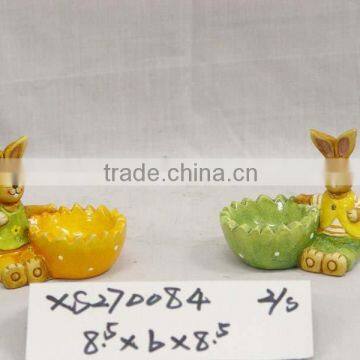 Terracotta rabbit w/egg holder,2asst.