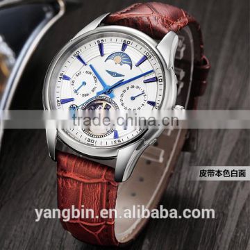 2015 hot selling mechanical movt leather strap factory Men Watch guang zhou