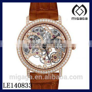 Fashion hand wind mechanical watches for women transparent case mechanical women's watches