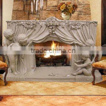 Carved Stone Angel Children Sculpture Modern Fireplace Mantels