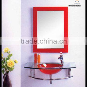 Modern wall mounted magnifying colored glass bathroom sink red color YL-7053