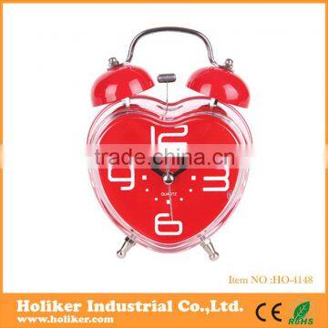 Heart shape metal twin bell alarm desk clock