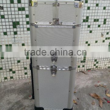 Professional aluminum trolley rooling make up beauty cosmetic case