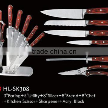 Kitchen knife set with wood handle