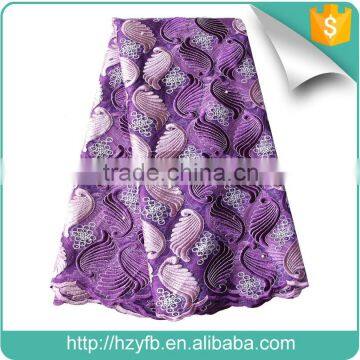 Hot selling latest cheap lace fabric with stones purple green mesh french lace for party dress