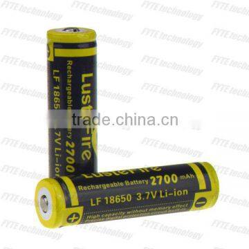 2013 HOT Battery LusteFire 18650 3.7V 2700mah li-ion rechargeable battery with factory price