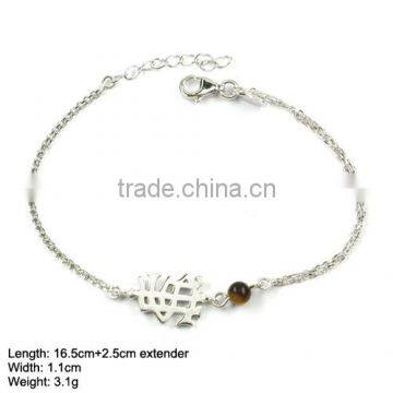 BXA-0933 925 Silver Religion Bracelet with Tiger-eye and Small Charm