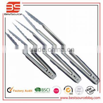 Hot sale, silvery stainless steel serving tongs bbq tongs