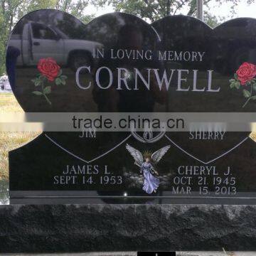 granite double heart headstone