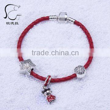 EULNY Wholesale 925 Sterling Silver Slasp Chinese New Year 3mm Leather Bracelet photo-2