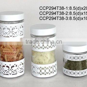 CCP294T38 3pcs round glass jar with engraving metal coating