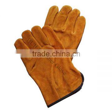 golden yellow cowhide split driver gloves