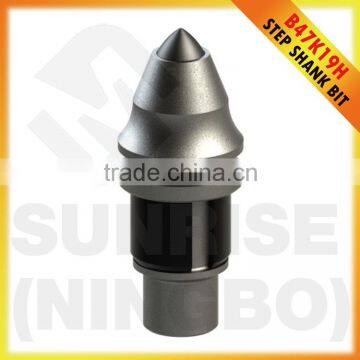 B47K19H Tungsten carbide tipped step shank betek pick conical drill bit rock drilling auger round shank cutter