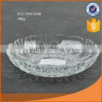 hot selling D12.7cm clear round exquisite glass plate with carved patterns