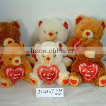 23cm/32cm beautiful customized soft plush stuffed 3-colour bear animal toy with embroidered heart pillow for valentine day