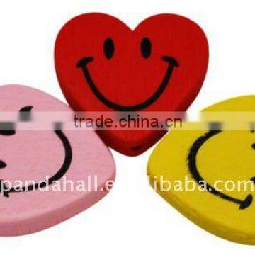 Wood Beads, Lead Free, Heart, Dyed, Multicolor, 22x23x5mm, hole: 2mm, 580pcs/500g(WOOD-S005-LF)