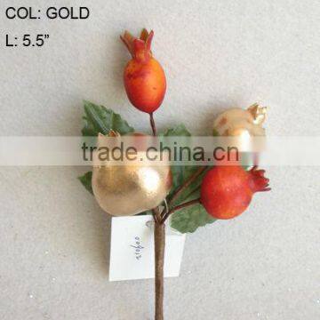 2014 New Artificial Christmas Gold Flower Pick 5.5" Artificial Fruit Pom Flower With Berries