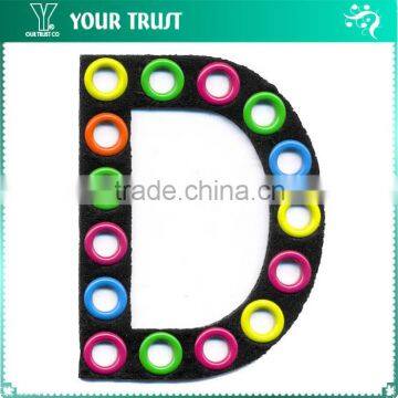 Colorful Metal Grommet D Iron-on Alphabet Letter Applique Patch