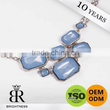 High quality blue acrylic decorative silver metal necklace hanging chain Brightness F1-80016