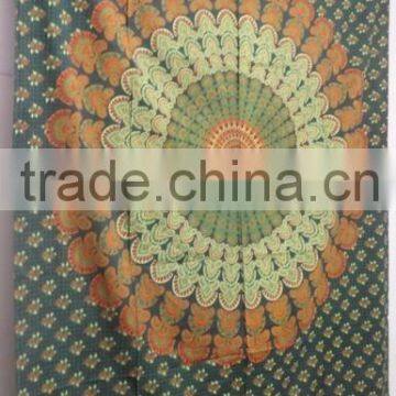 RT-632 Mandala Green Decorative Mandala Printed Tapestry Wall Throws Indian Decor Art Sanganeri Screen Print Bedspread Jaipur photo-2