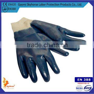 EN388 Heavy weight nitrile Fully-coated working Gloves with knit wrist jersey lined safety gloves