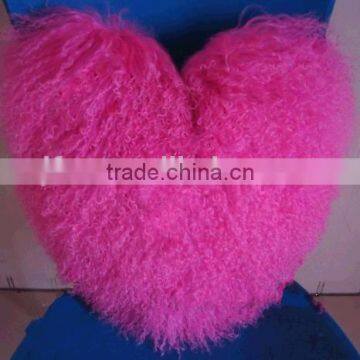 Cute Design Heart Shaped Fur Cushion Mongolian Sheep Fur Pillow Case Could Make Any Shape