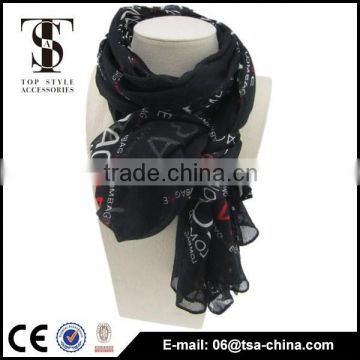 black fashion 100% Viscose new scarf of alphabet Alphabet print scarf