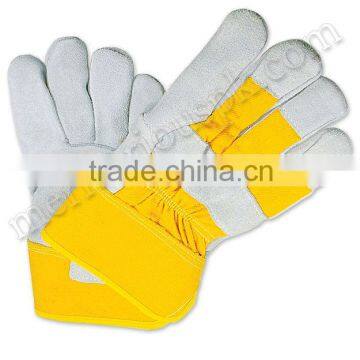 White Yellow Leather Working Gloves