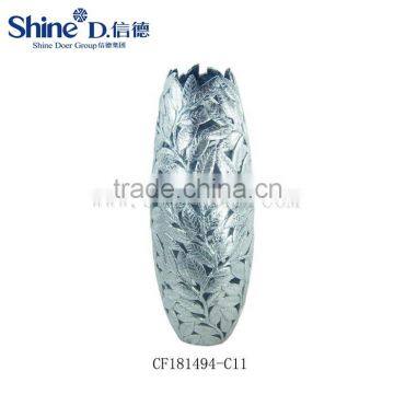 Tall silver leaf silver foil decorative polyresin vase for hotels and wedding