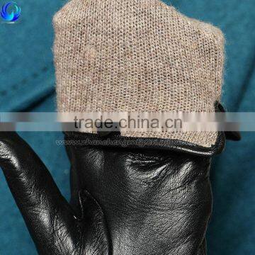 Fashion New Style Ladies Wool Lined Long Black Sheepskin Leather Gloves photo-3