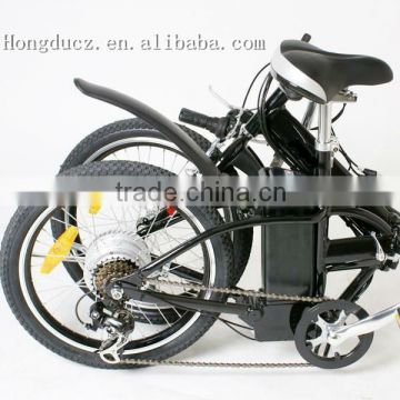 Green portable electric folding bicycle, battery power electric motor bike by Hongdu