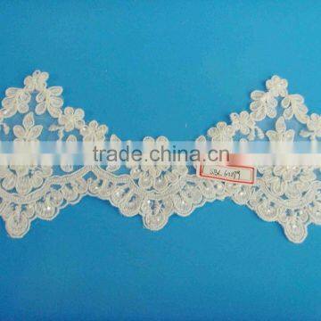 Fancy Cord Lace Fabric Embroidery Lace Flower Trim With Pearls