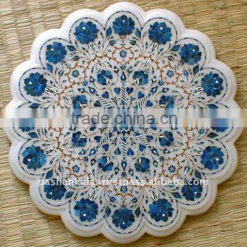 Beautiful White Marble Inlay Table Top, Semi Precious Stone Table Top