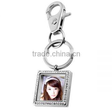 SRA0020 China Alibaba Stainless Steel Square Photo Locket with Split Snap Hook Key Chain