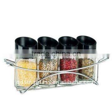 SINOGLASS trade assurance unique design with rack 4 pcs set glass spice jar