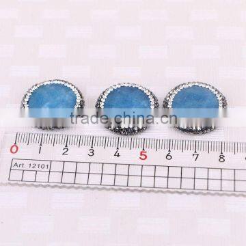 Paved Zircon Agate Druzy Stone Beads, Gem Stone Charm Light Blue Round Faceted Agate Connector Beads For Jewelry Making photo-3
