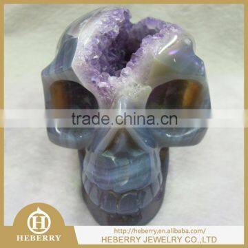 Hand Carved Crystal Skull with geode Wholesale amethyst geode