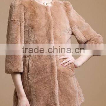 HOT SELLING !! European long style winter rex rabbit fur coat for lady