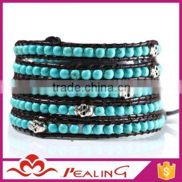 Alibaba Guangzhou Factory Direct Handmade DIY Turquoise Bead Wholesale Leather Wrap Bracelets