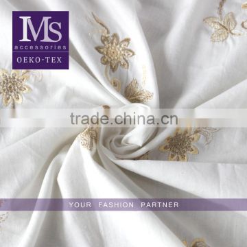 Wholesale Gold thread flower cloth fabric, soft ivory color textile material cotton knitting fabric for T-Shirt