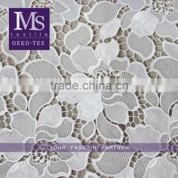 Newest design polyester water soluble allover dubai fabric lace in white