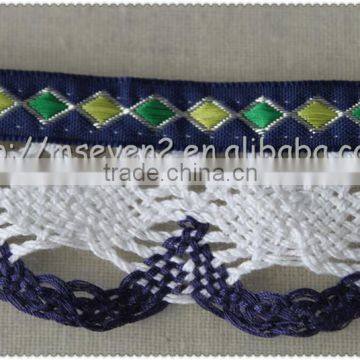 Hot Fashion Black / White Colors Scalloped Shaped Cotton Trims, Jacquard Ribbon With Cotton Lace photo-6